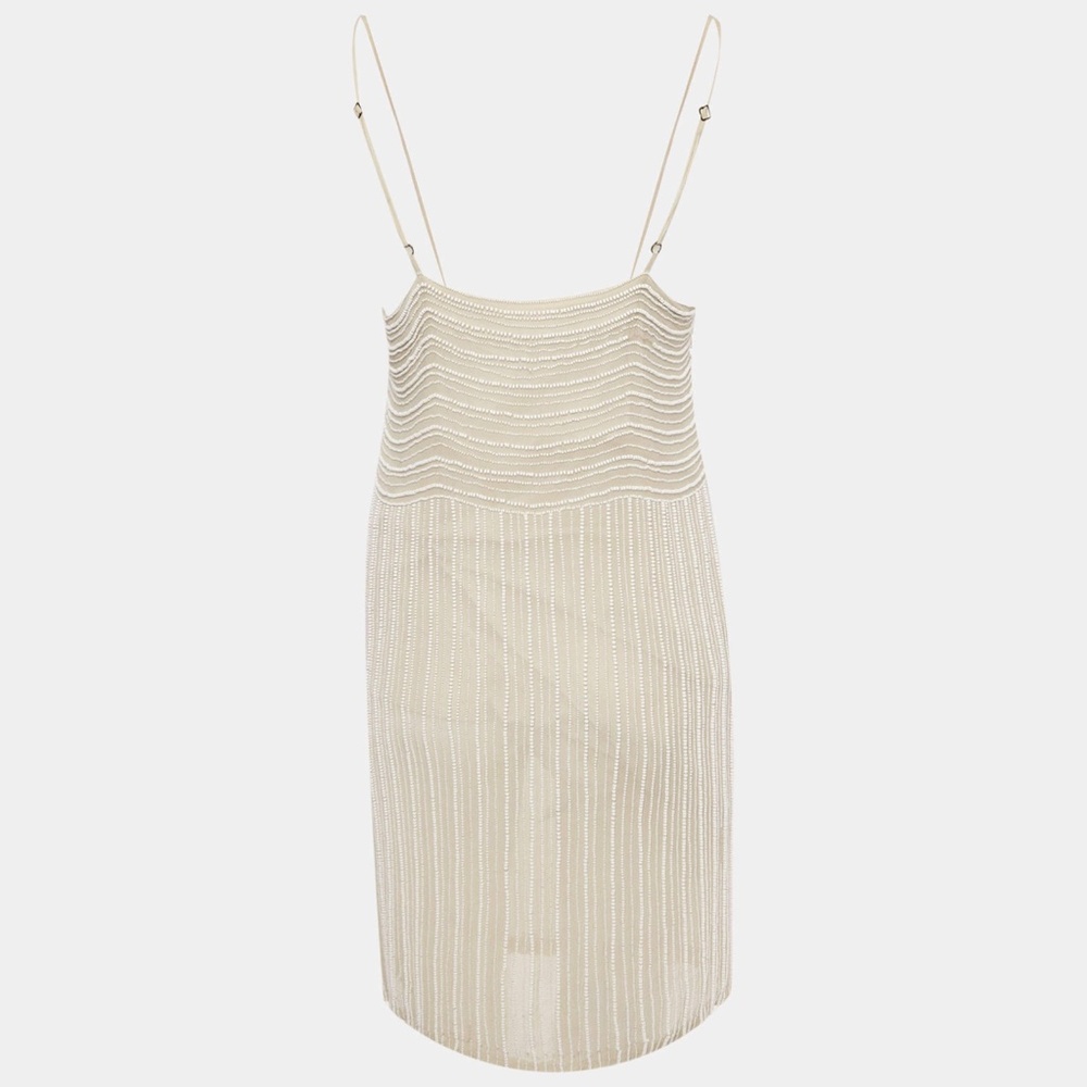 Stella McCartney Silk Chiffon Beaded Mini Dress Beige EU 40 Cocktail - Picture 2 of 6